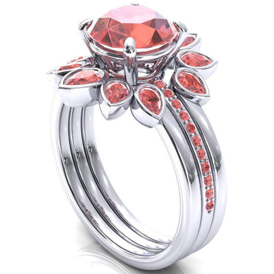 Flora Round Padparadscha Sapphire 1/2 Eternity Accent Padparadscha Sapphire Ring-Custom-Made Jewelry-Fire & Brilliance ®