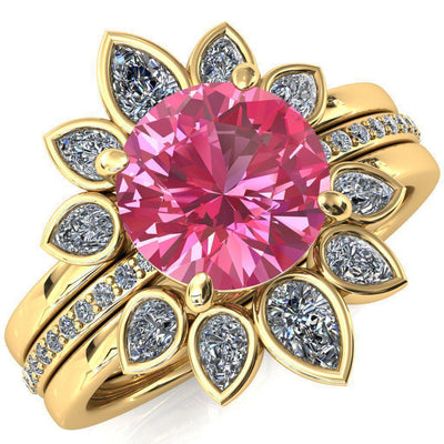 Flora Round Pink Sapphire 1/2 Eternity Accent Diamond Ring-Custom-Made Jewelry-Fire & Brilliance ®