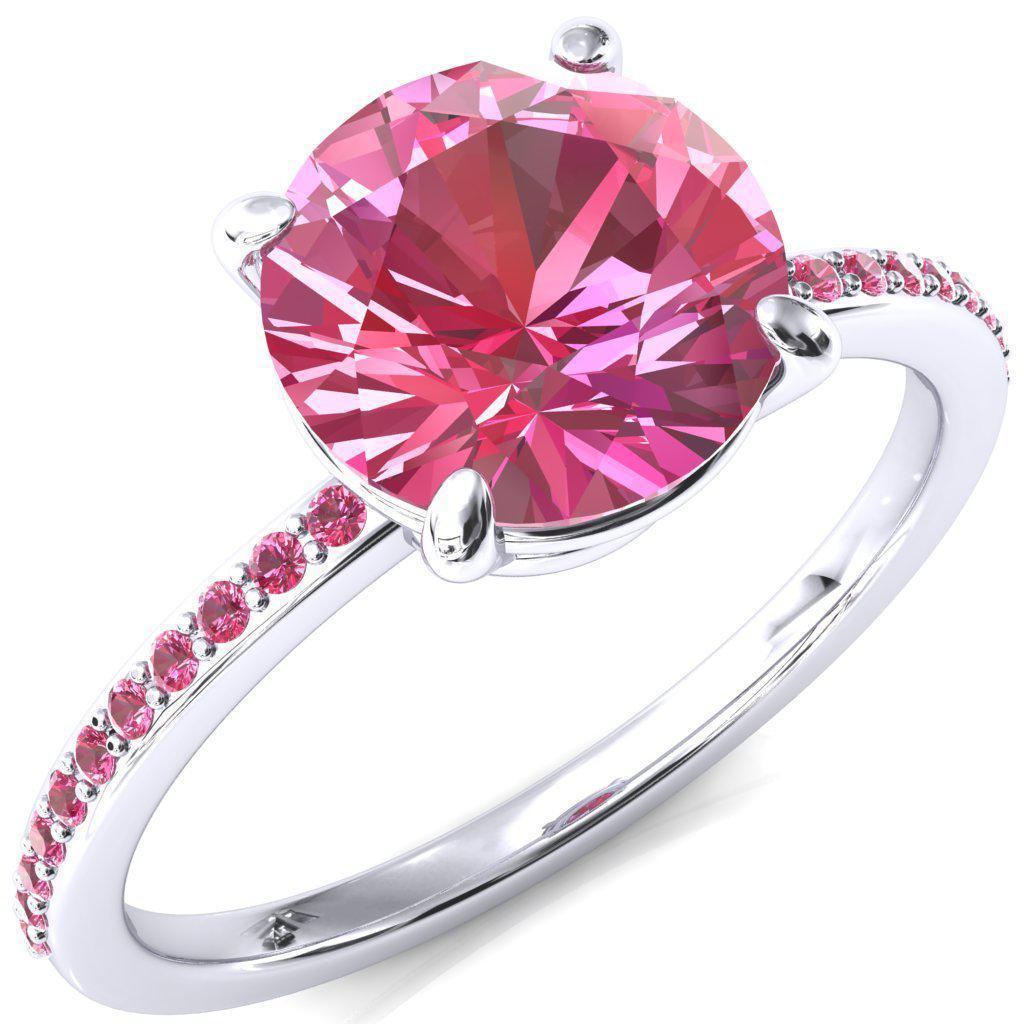 Flora Round Pink Sapphire 1/2 Eternity Accent Pink Sapphire Ring-Custom-Made Jewelry-Fire & Brilliance ®
