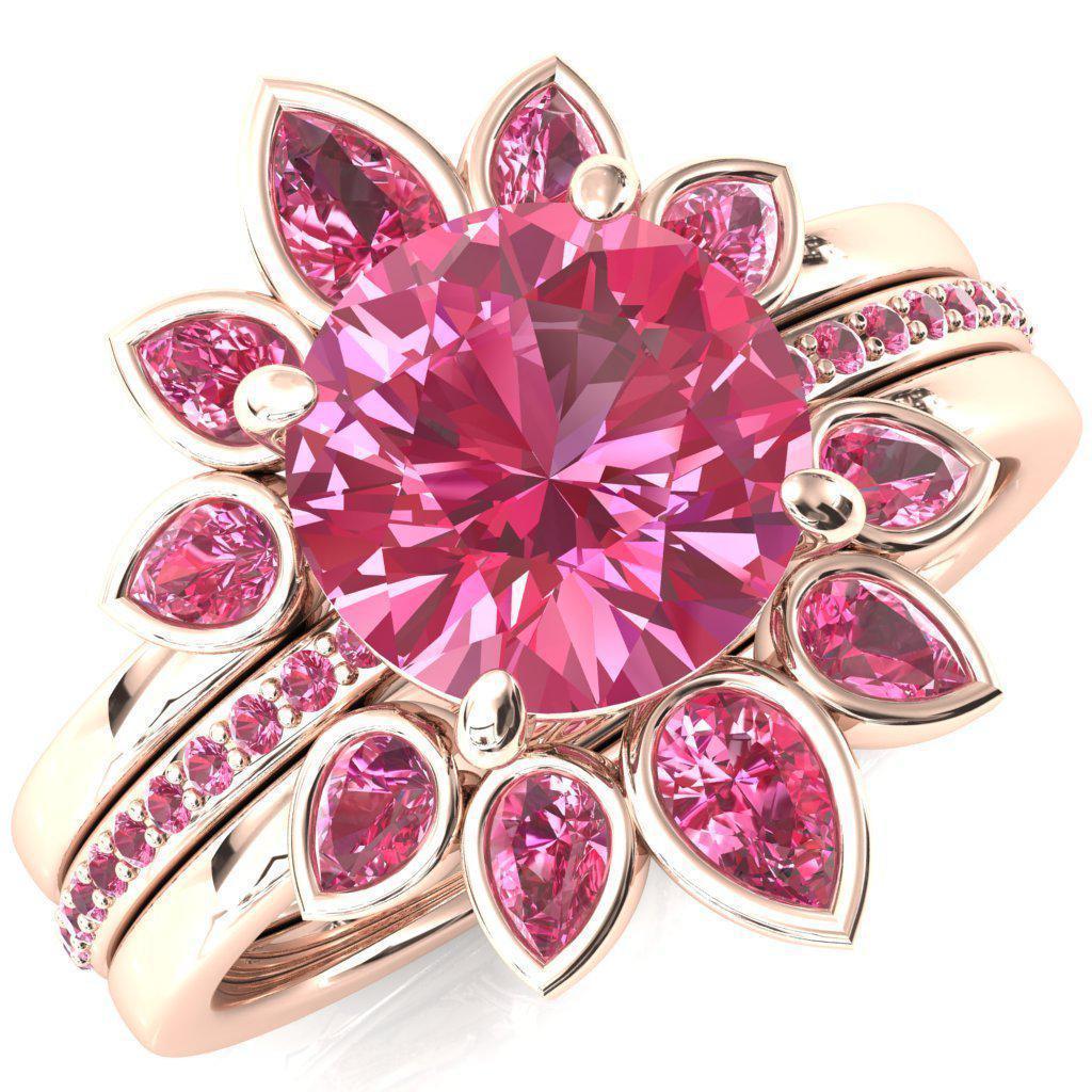 Flora Round Pink Sapphire 1/2 Eternity Accent Pink Sapphire Ring-Custom-Made Jewelry-Fire & Brilliance ®