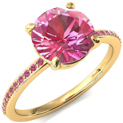 Flora Round Pink Sapphire 1/2 Eternity Accent Pink Sapphire Ring-Custom-Made Jewelry-Fire & Brilliance ®