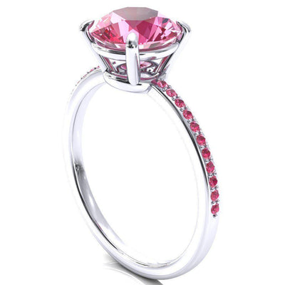 Flora Round Pink Sapphire 1/2 Eternity Accent Pink Sapphire Ring-Custom-Made Jewelry-Fire & Brilliance ®