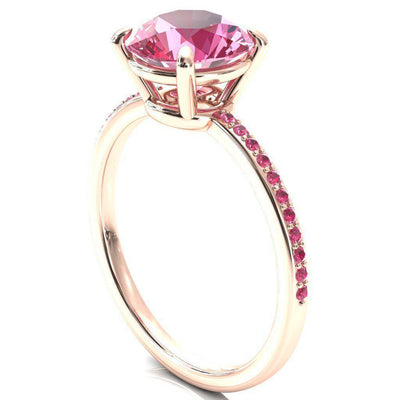 Flora Round Pink Sapphire 1/2 Eternity Accent Pink Sapphire Ring-Custom-Made Jewelry-Fire & Brilliance ®