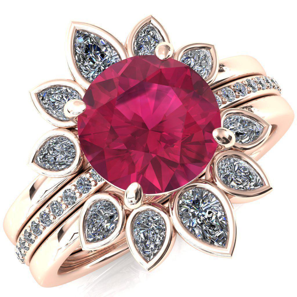 Flora Round Ruby 1/2 Eternity Accent Diamond Ring-Custom-Made Jewelry-Fire & Brilliance ®