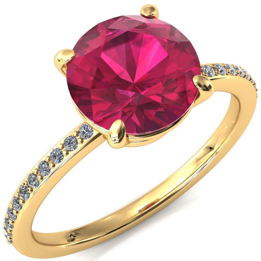 Flora Round Ruby 4 Prong 1/2 Bead Eternity Diamond Accent Engagement Ring-FIRE & BRILLIANCE