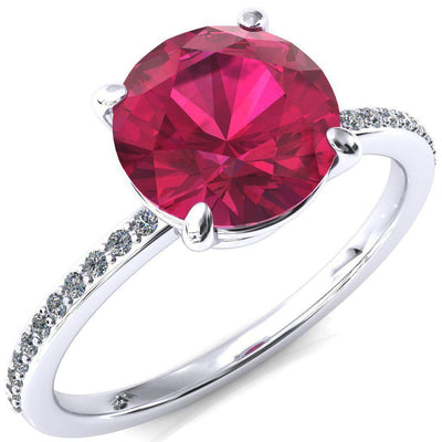 Flora Round Ruby 4 Prong 1/2 Bead Eternity Diamond Accent Engagement Ring-FIRE & BRILLIANCE