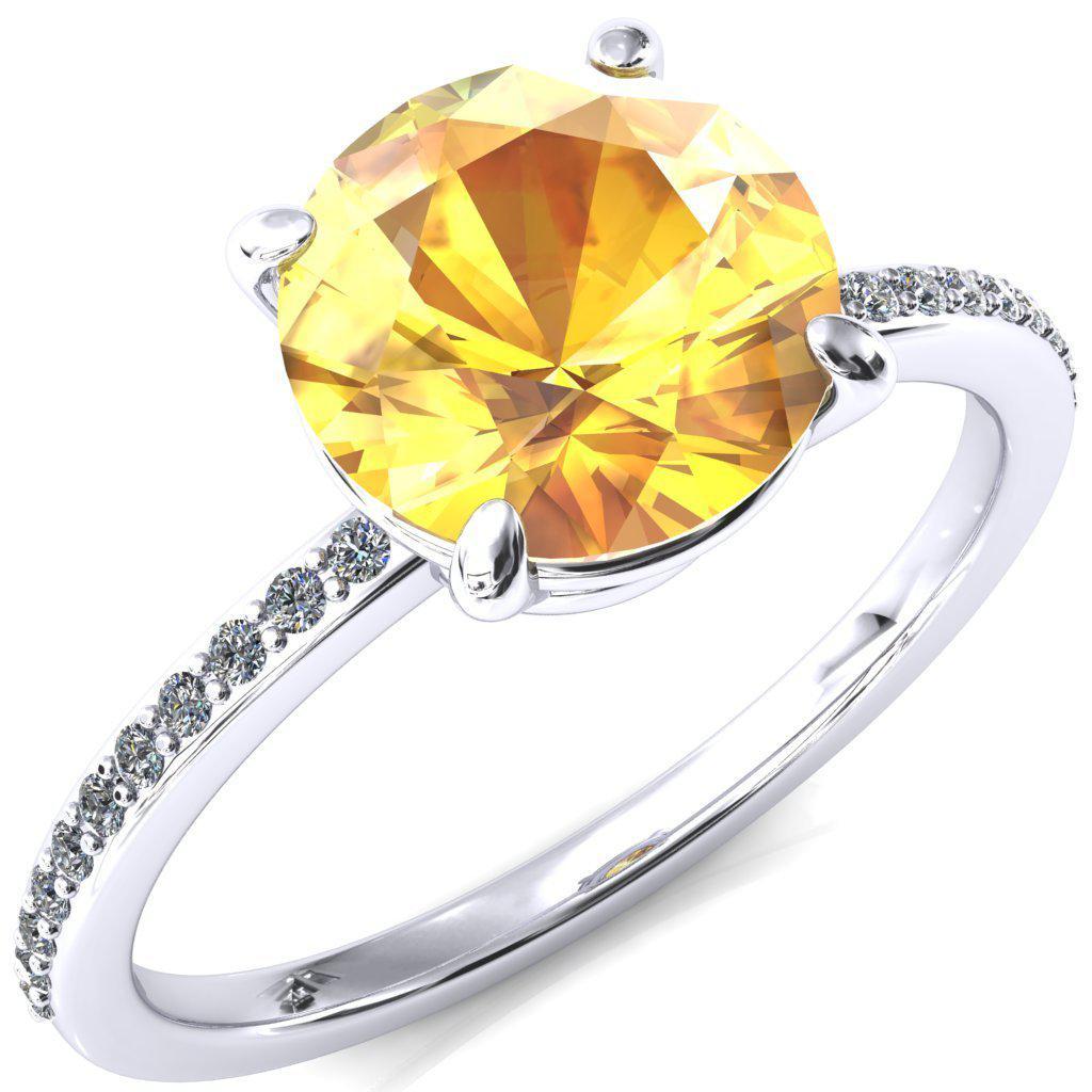Flora Round Yellow Sapphire 4 Prong 1/2 Bead Eternity Diamond Accent Engagement Ring-FIRE & BRILLIANCE