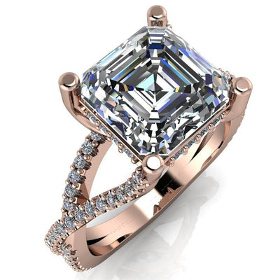 Fontaine Asscher Moissanite Diamond Gallery Infinite Shank Prong-Set Ring-Custom-Made Jewelry-Fire & Brilliance ®