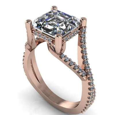 Fontaine Asscher Moissanite Diamond Gallery Infinite Shank Prong-Set Ring-Custom-Made Jewelry-Fire & Brilliance ®