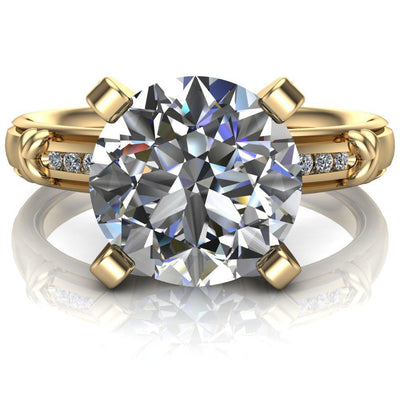 Forrest Round Moissanite 4 Prong Diamond Channel Milgrain Engagement Ring-Custom-Made Jewelry-Fire & Brilliance ®