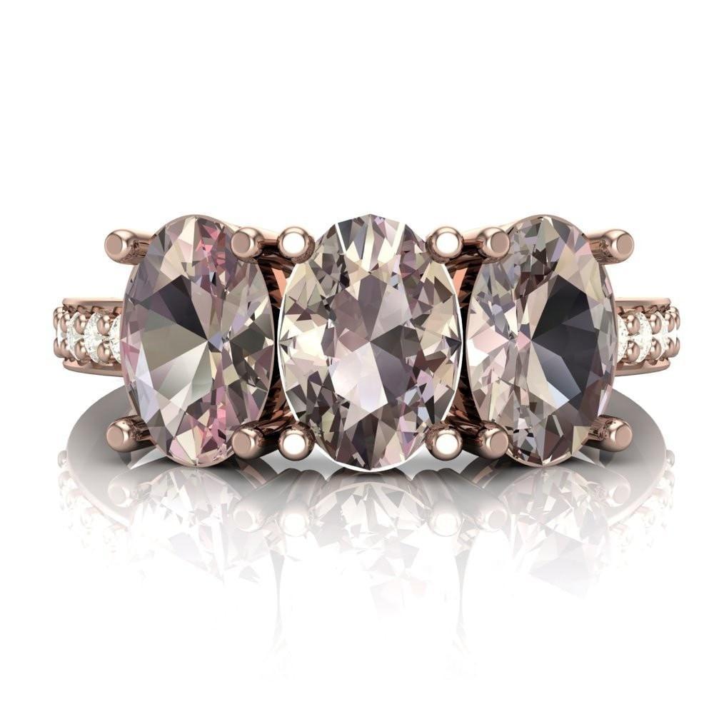 Francesca Classic 7x5mm Oval Natural Morganite 3 Stone Ring Diamonds - 14k or 18k Rose Gold-Custom-Made Jewelry-Fire & Brilliance ®