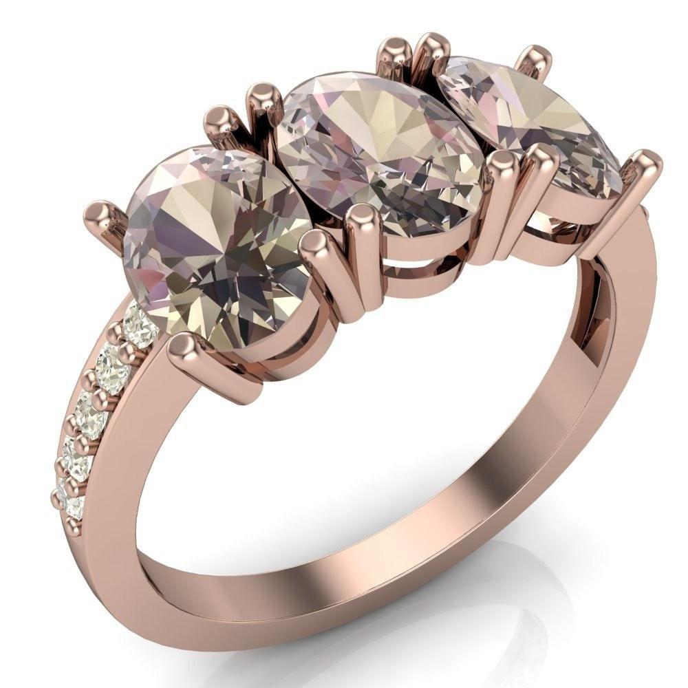 Francesca Classic 7x5mm Oval Natural Morganite 3 Stone Ring Diamonds - 14k or 18k Rose Gold-Custom-Made Jewelry-Fire & Brilliance ®