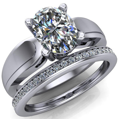 Franco Oval Moissanite 4 Prong Cathedral Under Bezel Ring-Custom-Made Jewelry-Fire & Brilliance ®