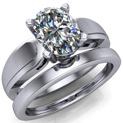Franco Oval Moissanite 4 Prong Cathedral Under Bezel Ring-Custom-Made Jewelry-Fire & Brilliance ®