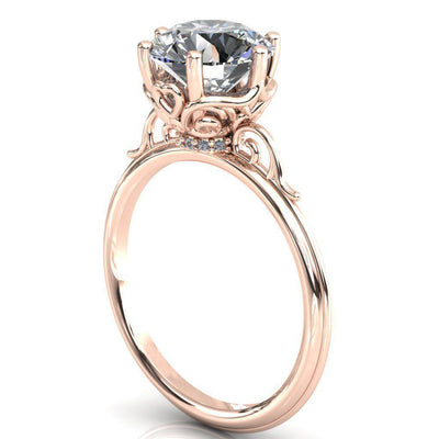 French Garden Round Moissanite Engagement Ring-Custom-Made Jewelry-Fire & Brilliance ®