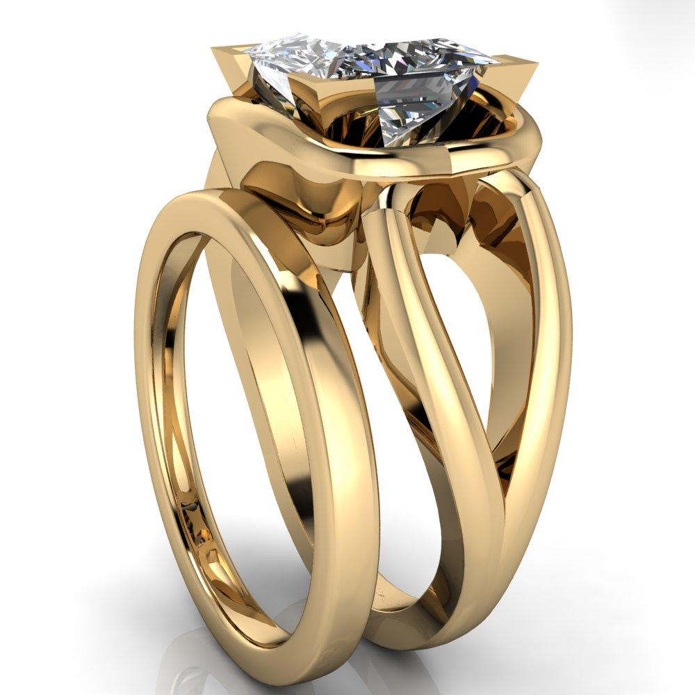 Gambina Princess/Square Moissanite Halo Setting Loop Band Ring-Custom-Made Jewelry-Fire & Brilliance ®