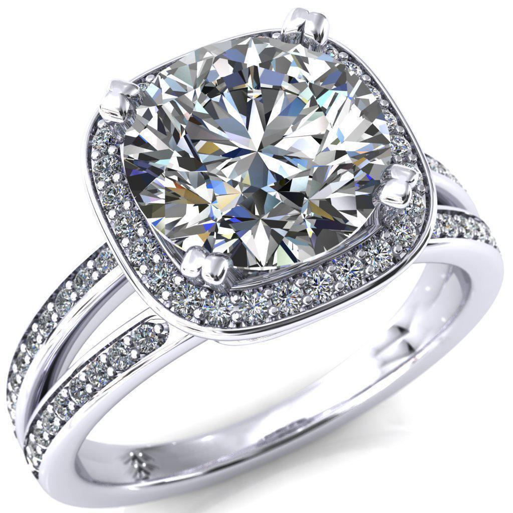 Gardenia Round Moissanite Split Shank Diamond Channel Ring-Custom-Made Jewelry-Fire & Brilliance ®