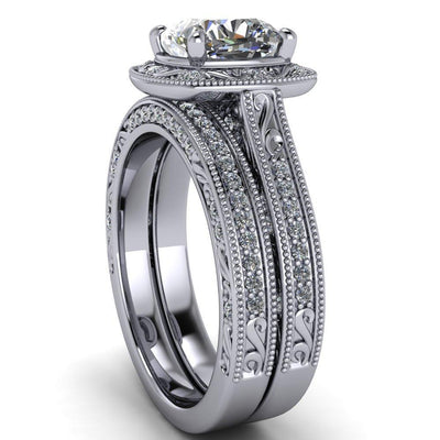 Gaulli Cushion Moissanite Halo Filigree Milgrain Engagement Ring-Custom-Made Jewelry-Fire & Brilliance ®