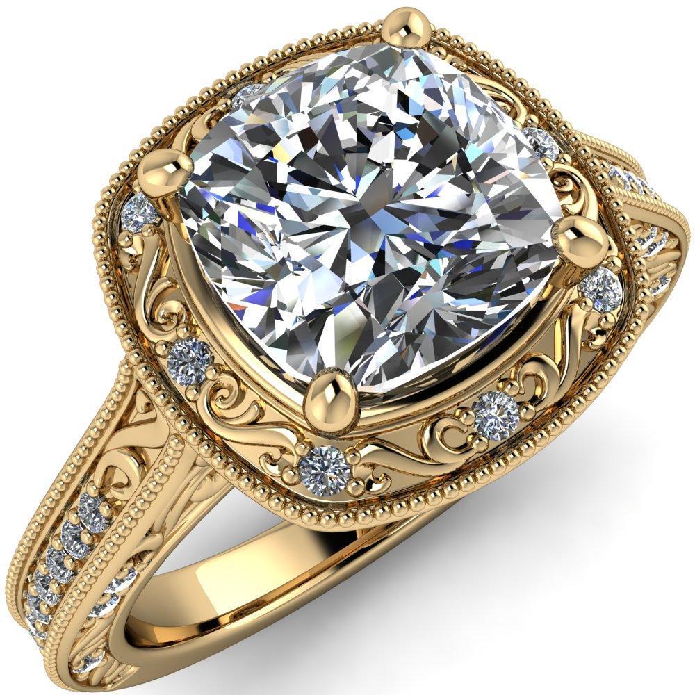 Gaulli Cushion Moissanite Halo Filigree Milgrain Engagement Ring-Custom-Made Jewelry-Fire & Brilliance ®
