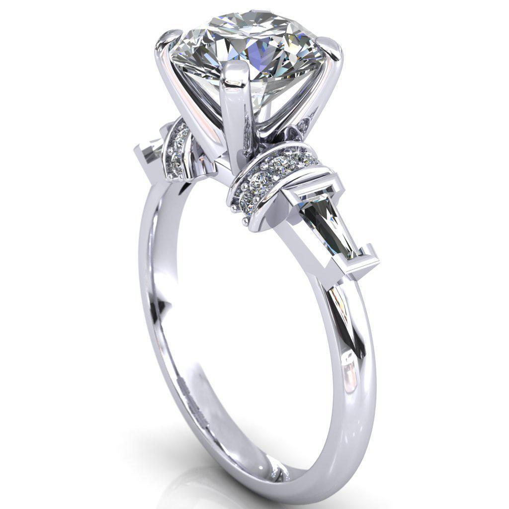 Georgine Round Moissanite 4 Prong Center Baguette and Round Diamond Side Engagement Ring-Custom-Made Jewelry-Fire & Brilliance ®