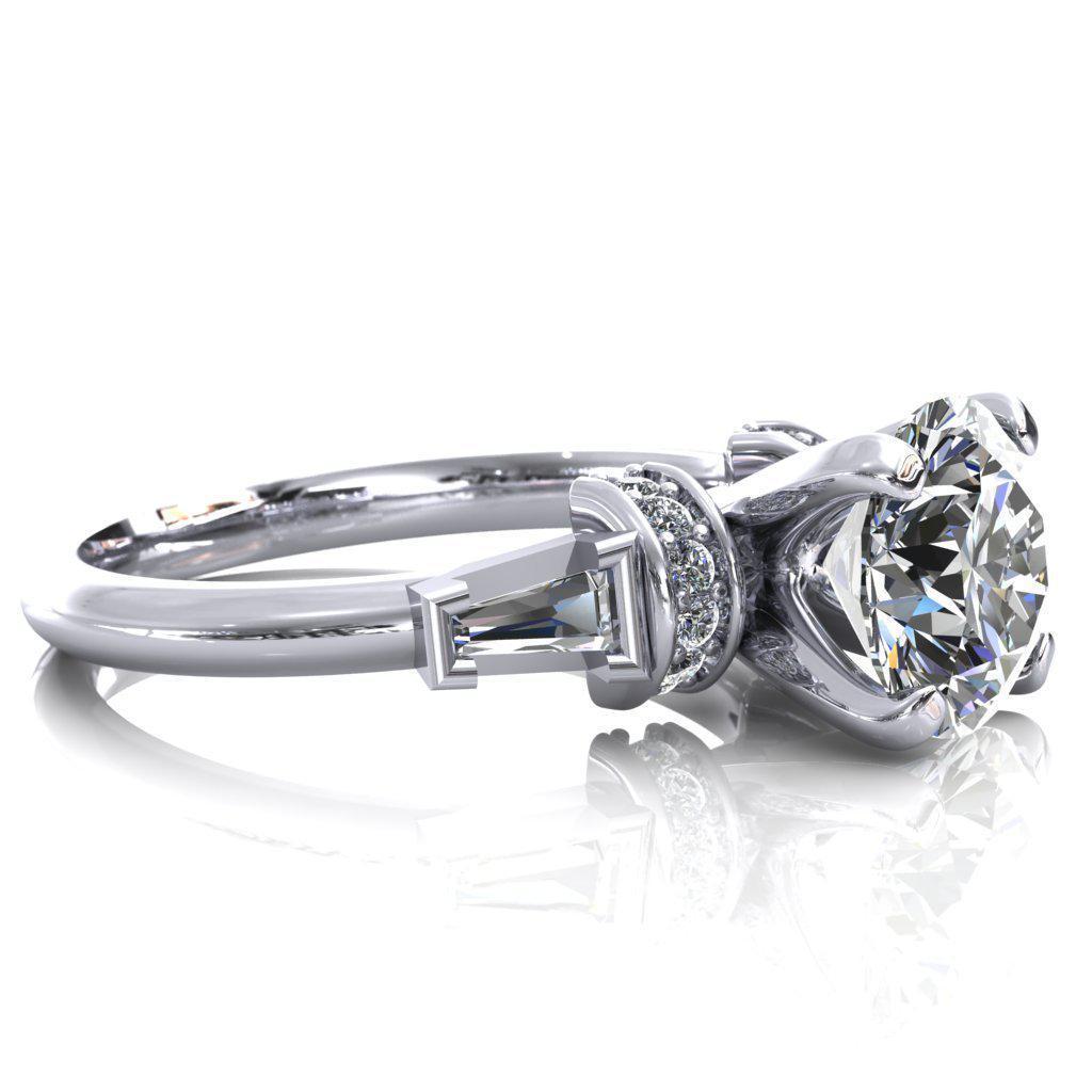 Georgine Round Moissanite 4 Prong Center Baguette and Round Diamond Side Engagement Ring-Custom-Made Jewelry-Fire & Brilliance ®
