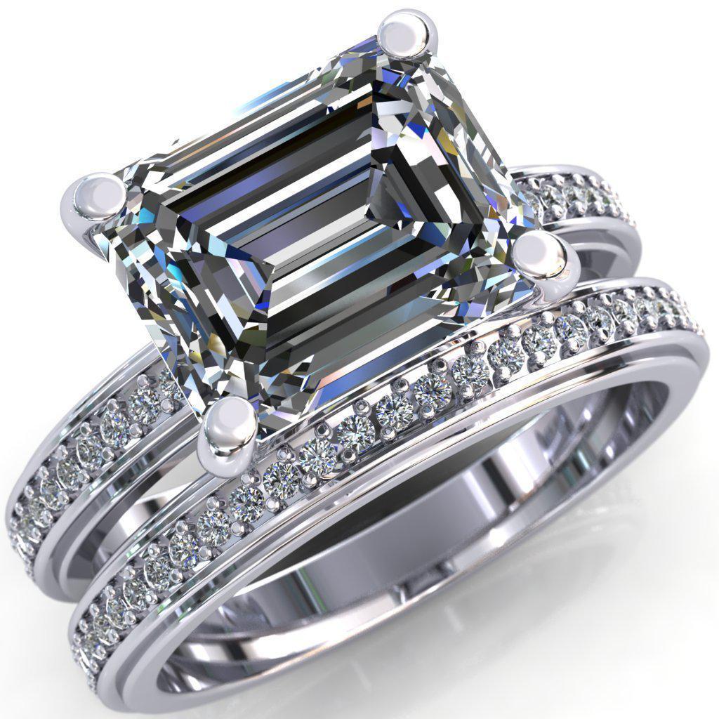 Gia Emerald Moissanite Diamond Channel Comfort Band 4 Prong Ring-Custom-Made Jewelry-Fire & Brilliance ®