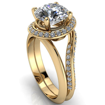 Gianna Round Moissanite and Diamond Halo Swirl Ring-Custom-Made Jewelry-Fire & Brilliance ®