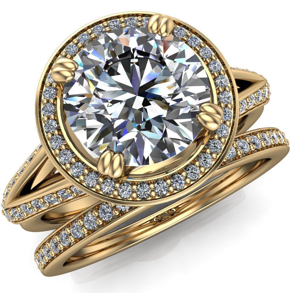 Gigi Round Moissanite 4 Double Prong Diamond Halo and Split Shank Ring-Custom-Made Jewelry-Fire & Brilliance ®