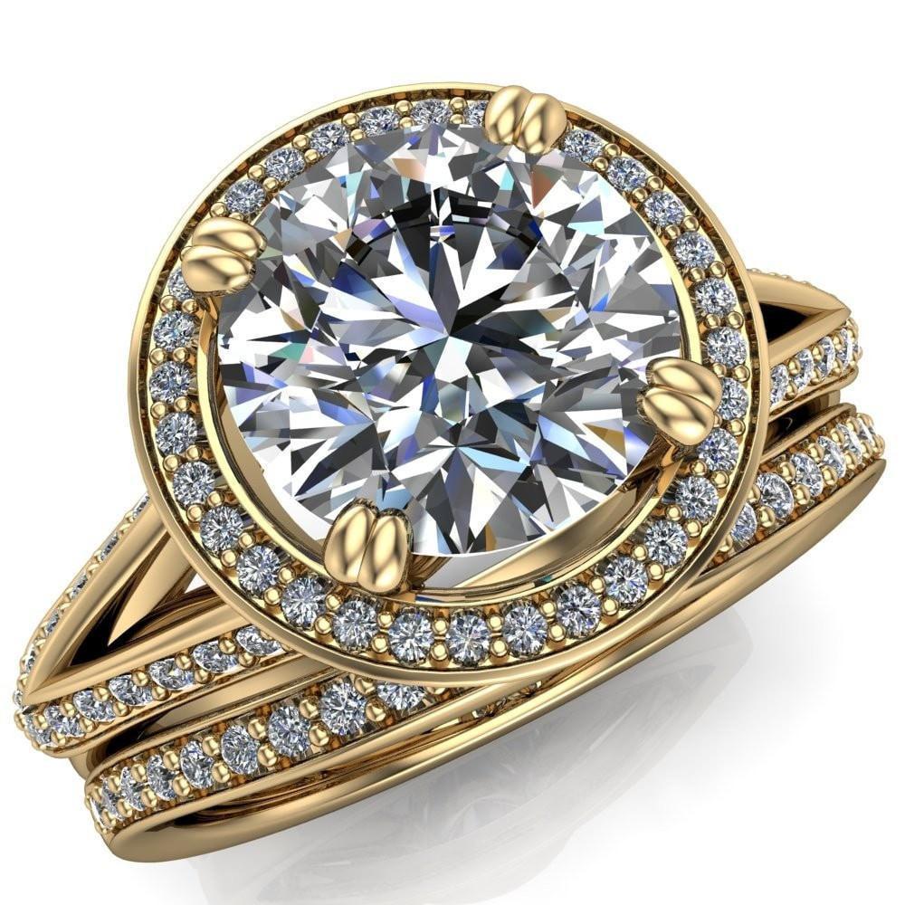 Gigi Round Moissanite 4 Double Prong Diamond Halo and Split Shank Ring-Custom-Made Jewelry-Fire & Brilliance ®