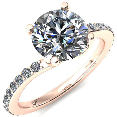 Gina Round Center Stone 4 Prong 3/4 Diamond Bypass Engagement Ring-FIRE & BRILLIANCE
