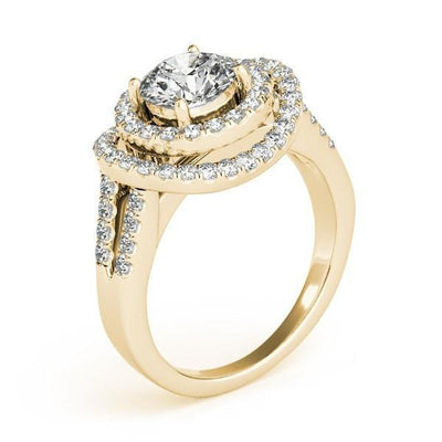 Glenda Round Moissanite Split Shank Double Halo Engagement Ring-Custom-Made Jewelry-Fire & Brilliance ®