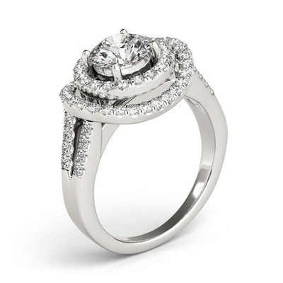 Glenda Round Moissanite Split Shank Double Halo Engagement Ring-Custom-Made Jewelry-Fire & Brilliance ®