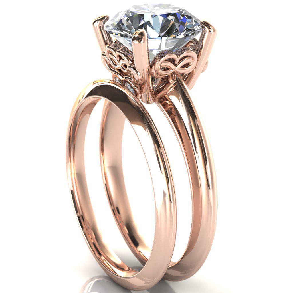 Gloria Round Moissanite High Shoulder 4 Prong 4 Surprise Bezel Filigree Engagement Ring-Custom-Made Jewelry-Fire & Brilliance ®