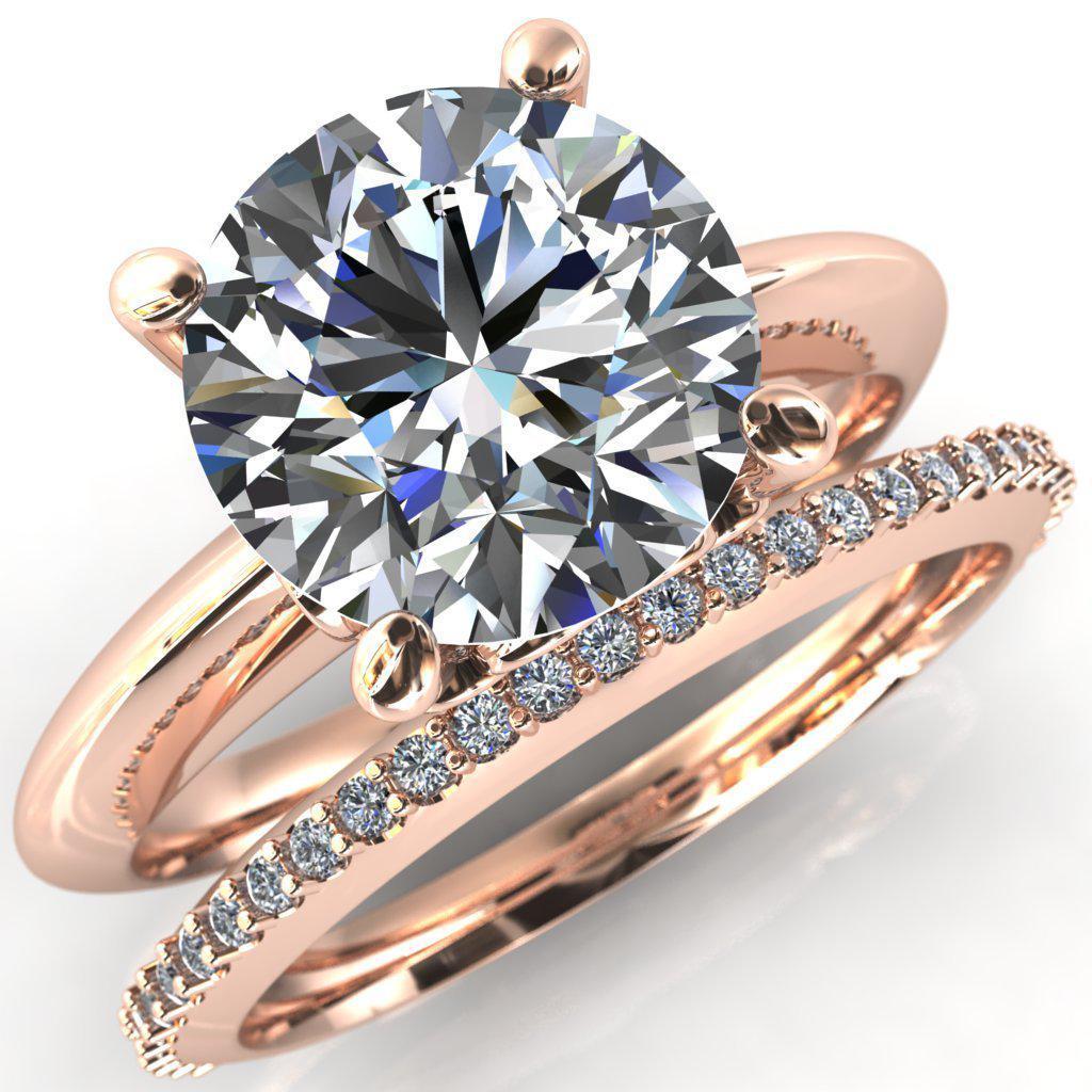 Gloria Round Moissanite High Shoulder 4 Prong 4 Surprise Bezel Filigree Engagement Ring-Custom-Made Jewelry-Fire & Brilliance ®