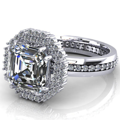 Grace Asscher Moissanite Diamond Halo Ring-Custom-Made Jewelry-Fire & Brilliance ®