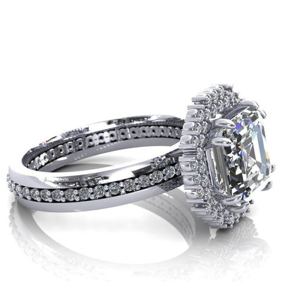 Grace Asscher Moissanite Diamond Halo Ring-Custom-Made Jewelry-Fire & Brilliance ®