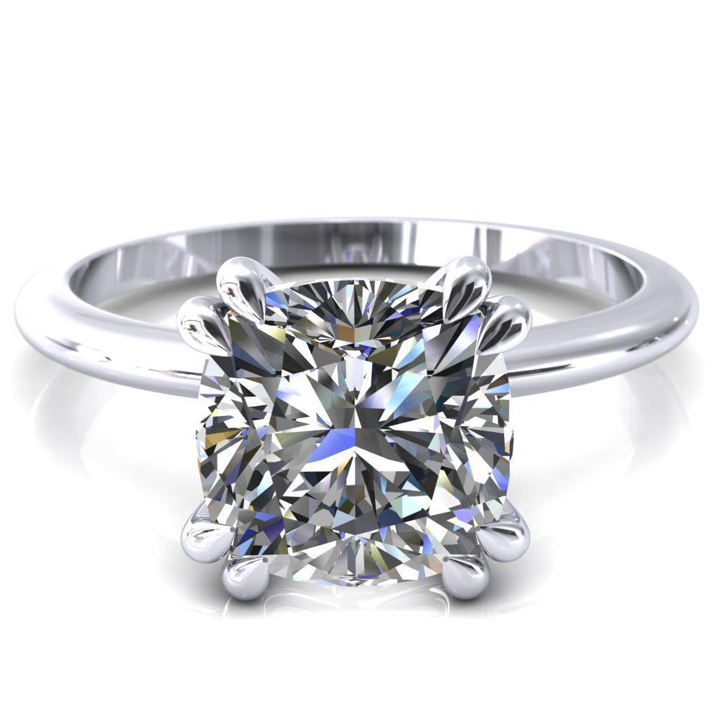 Solitaire Double Claw Prong Basket Set Wedding Ring, discount 2 /3/ 4ct Old Mine Cushion Cut Moissanite Engagement Ring, Hidden Halo Anniversary Ring