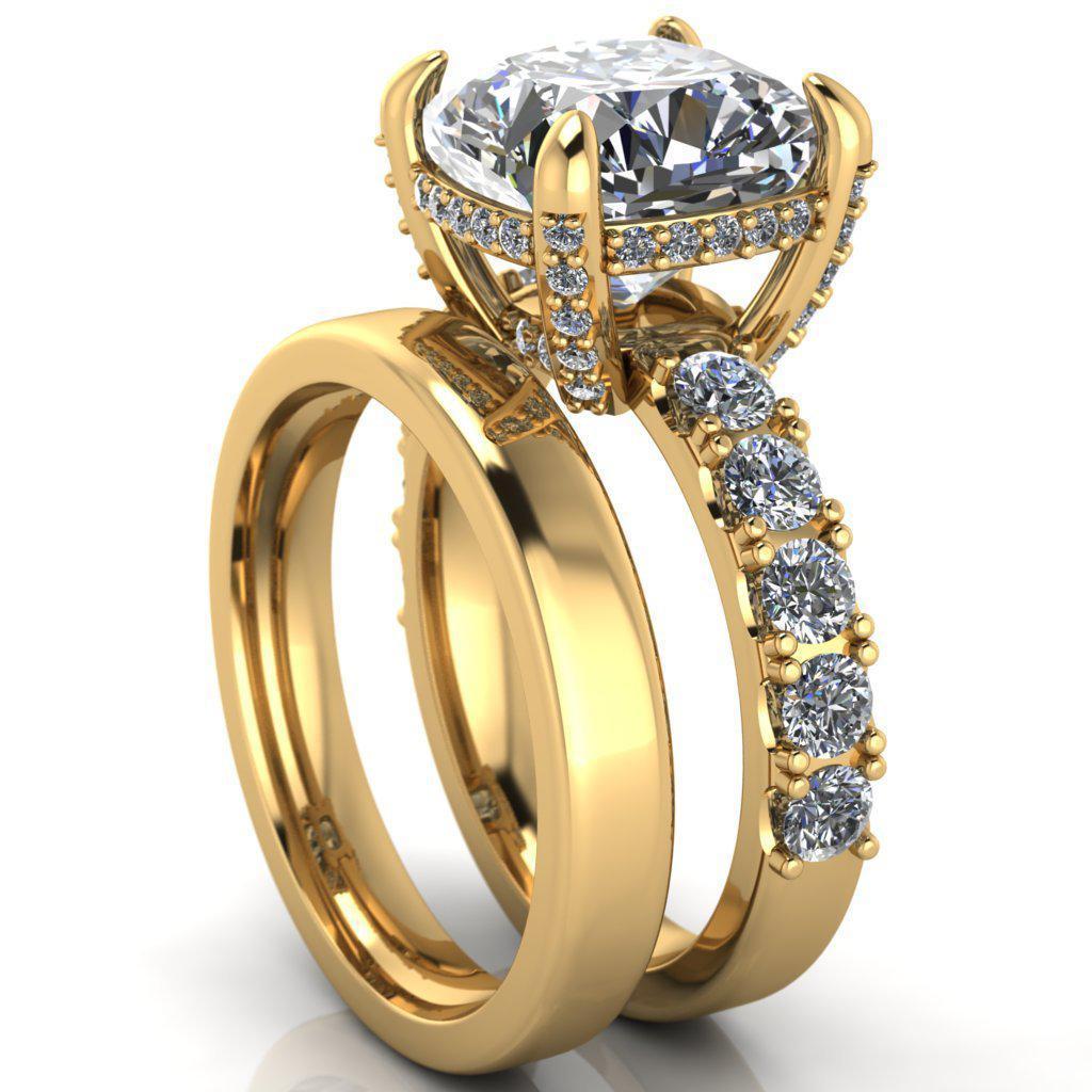 Grandeur Cushion Moissanite 4 Prong Basket and Half Eternity Fire Ring-Custom-Made Jewelry-Fire & Brilliance ®