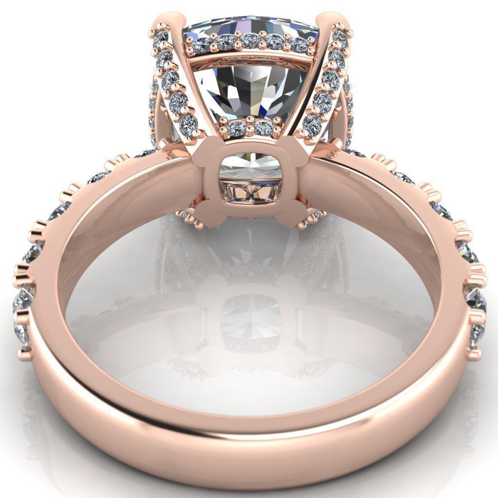 Grandeur Cushion Moissanite 4 Prong Basket and Half Eternity Fire Ring-Custom-Made Jewelry-Fire & Brilliance ®