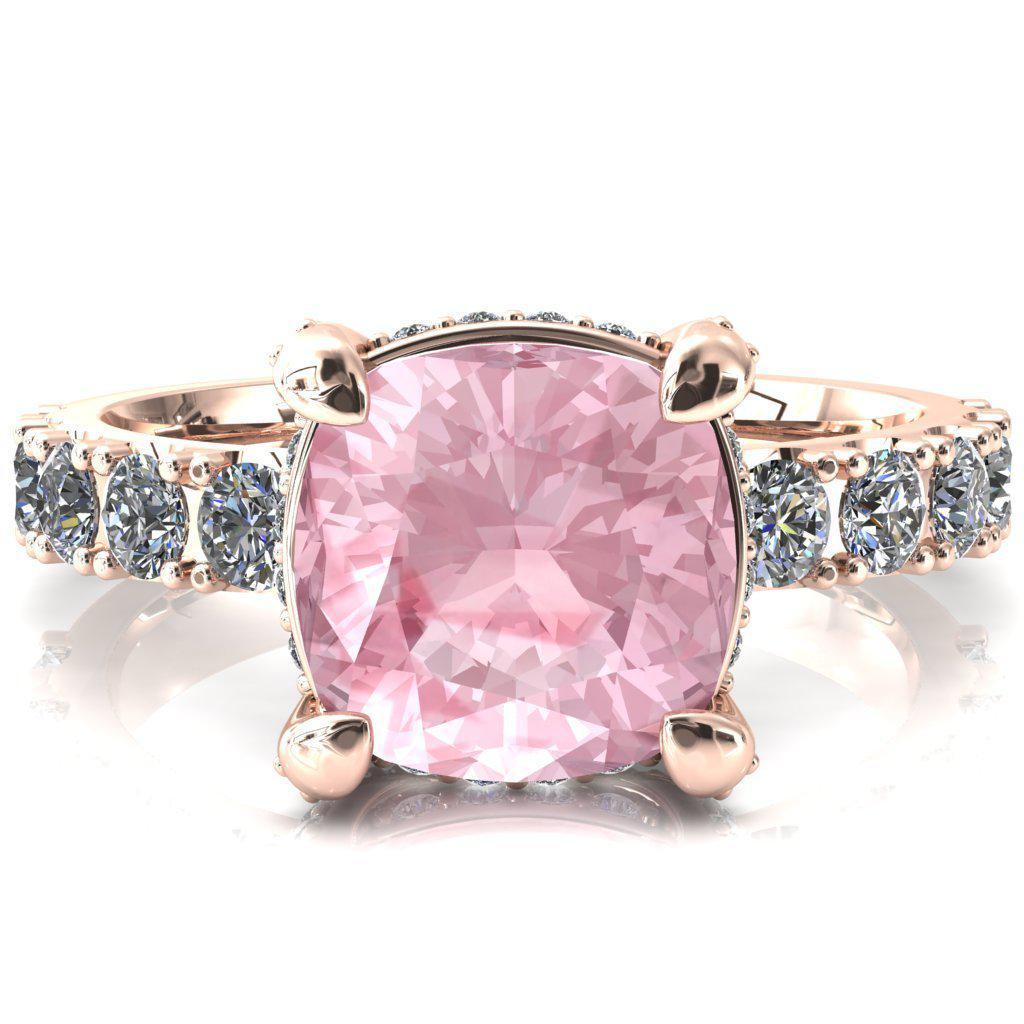 Grandeur Cushion Pink Sapphire 4 Prong Basket and Half Eternity Fire Ring-FIRE & BRILLIANCE