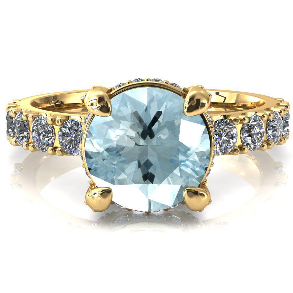 Grandeur Round Aqua Blue Spinel 4 Prong Basket and Half Eternity Fire Ring-FIRE & BRILLIANCE