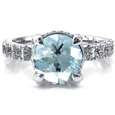 Grandeur Round Aqua Blue Spinel 4 Prong Basket and Half Eternity Fire Ring-FIRE & BRILLIANCE