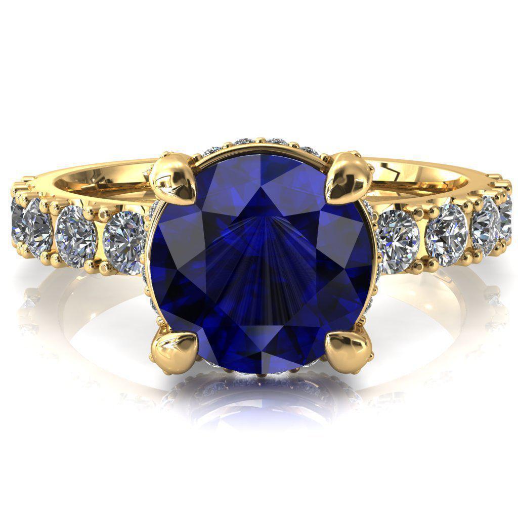 Grandeur Round Blue Sapphire 4 Prong Basket and Half Eternity Fire Ring-FIRE & BRILLIANCE