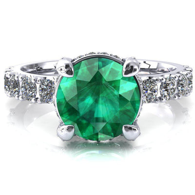 Grandeur Round Emerald 4 Prong Basket and Half Eternity Fire Ring-FIRE & BRILLIANCE