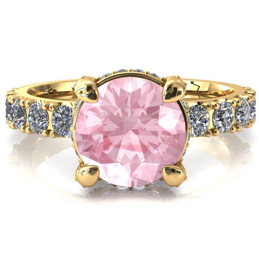 Grandeur Round Pink Sapphire 4 Prong Basket and Half Eternity Fire Ring-FIRE & BRILLIANCE