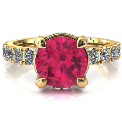 Grandeur Round Ruby 4 Prong Basket and Half Eternity Fire Ring-FIRE & BRILLIANCE