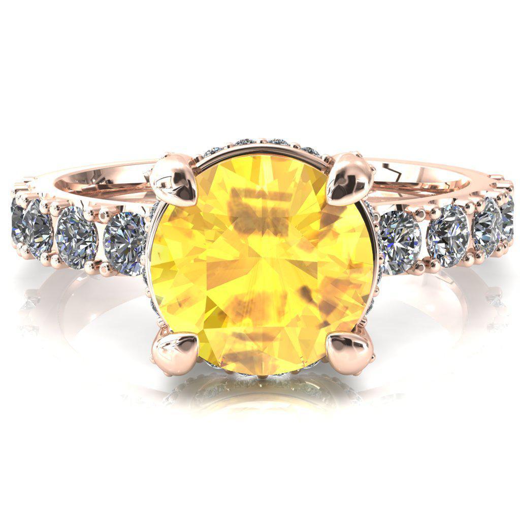 Grandeur Round Yellow Sapphire 4 Prong Basket and Half Eternity Fire Ring-FIRE & BRILLIANCE