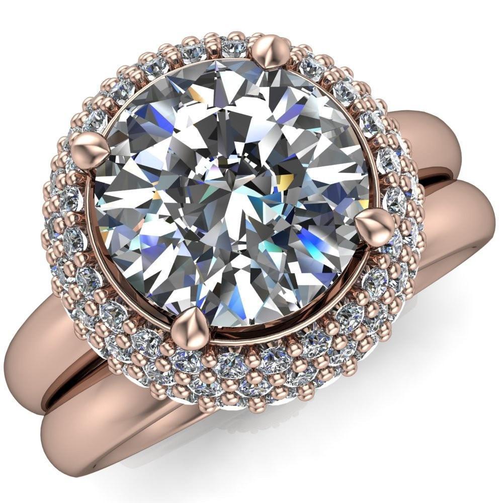 Hailey Round Moissanite 3 Row Umbrella Diamond Halo Ring-Custom-Made Jewelry-Fire & Brilliance ®