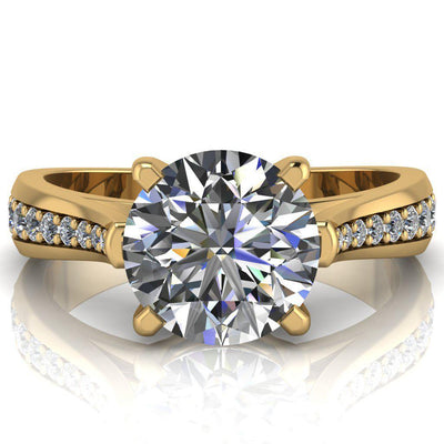 Hannah Round Center Stone Diamond Bezel Center Royal Crown and Diamond Sides Ring