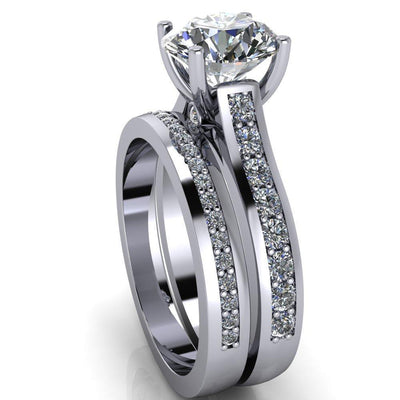 Hark Round Moissanite 4 Prong Diamond Channel Cathedral Engagement Ring-Custom-Made Jewelry-Fire & Brilliance ®